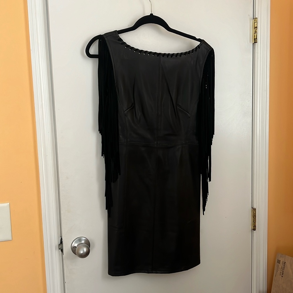 New Black Short Sleeve Leather Dress With Straps Size S